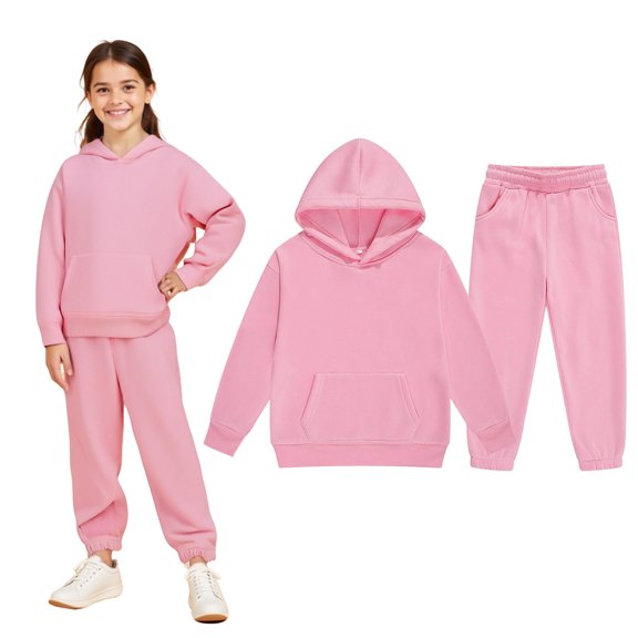 Kids Toddler Sweatsuit 2PC Long Sleeve Pink Soft Hoodie Sweatpants Set Fall Winter Clothes Girl Clothes 3-4 Years Boys Girls Fashion