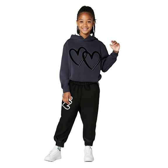Kids Toddler Sweatsuit 2PC Long Sleeve Printed Hooded Sweatsuits Pullover Sweatpants Fall Winter Clothes Size 11-12 Years Girls Clothes Boys Girls Fashion