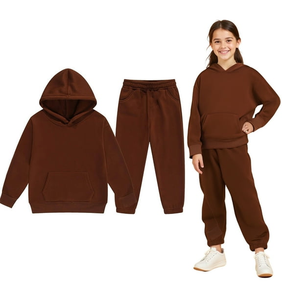 Kids Toddler Sweatsuit 2PC Long Sleeve Solid Pullover Hoodie Sweatshirt Sweatpants Joggers Set Warm Fall Winter Clothes Kids Girl Trendy Clothes 4-5 Years
