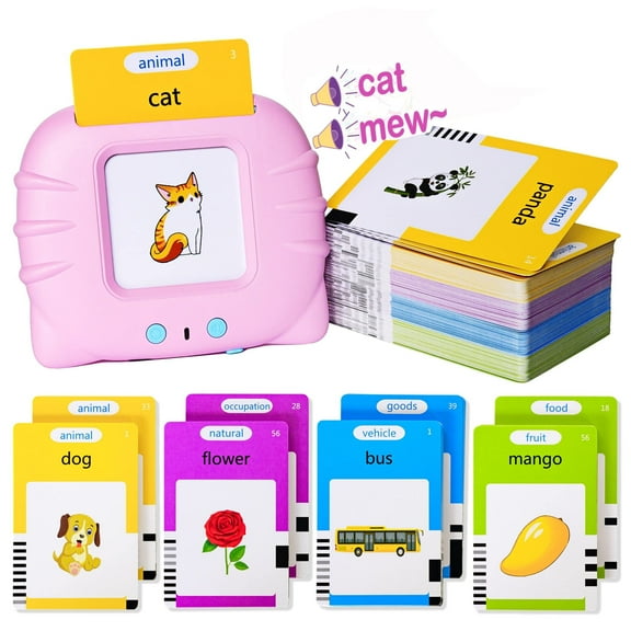 Kids Toddler Talking Flash Cards with 224 Sight Words for Age 1 2 3 4 5 Years Old Boys and Girls,Learning Educational Montessori Speech Therapy Toys  Kids Gifts Pink