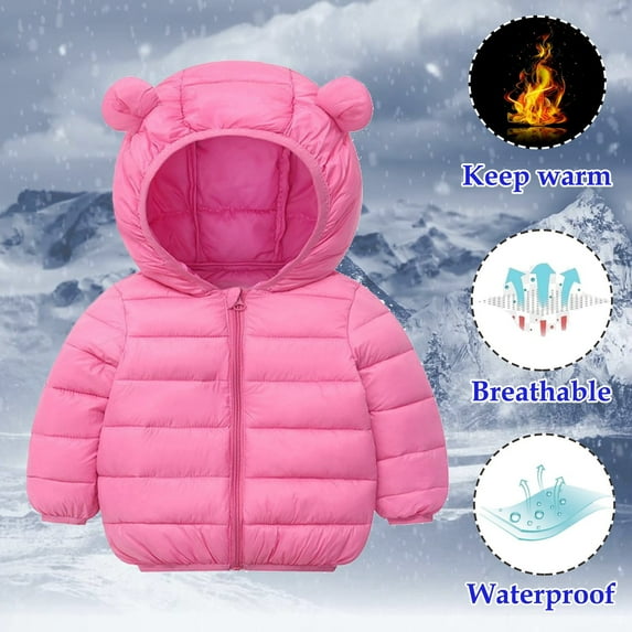Kids Toddler Winter Coat Boys Puffer Coat with Pocket Zip up Winter Hoodies Coat Long Sleeve Windproof Puffer Jacket Kids Boys Coats Size Bear ears 3-4 Years