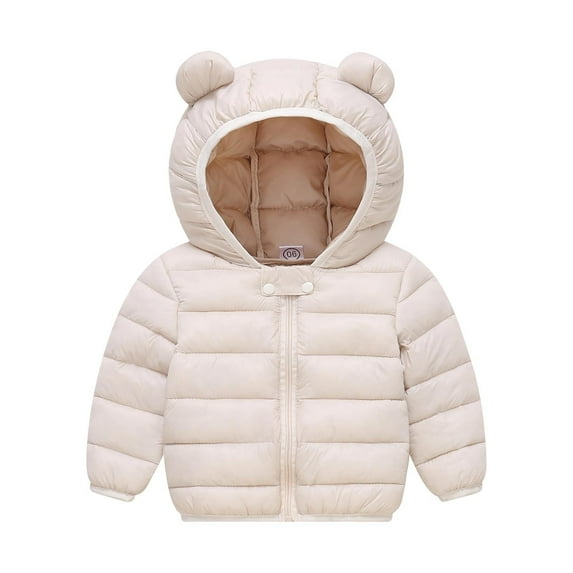 Kids Toddler Winter Coat Kids Puffer Jacket with Pocket Zipper Winter Hoodies Coat Solid Color Long Sleeve Child Puffer Jacket Boys Winter Coat Size Bear ears 6-7 Years