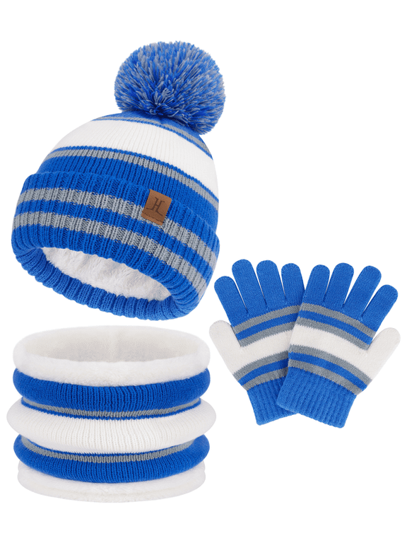Kids Toddler Winter Hat Gloves Infinity Scarf Set Warm Beanie Hats Neck Warmer with Fleece for Boys Girls Age 2-7 Baby Gifts
