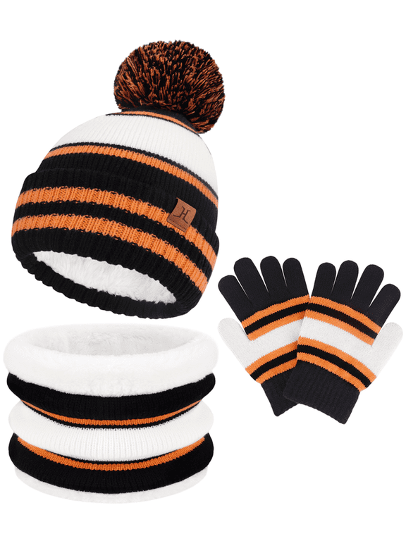 Kids Toddler Winter Hat Gloves Infinity Scarf Set Warm Beanie Hats Neck Warmer with Fleece for Boys Girls Age 2-7 Baby Gifts