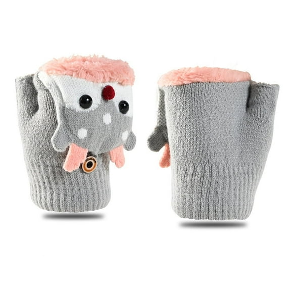 Kids Toddlers Cute Christmas Reindeer Fleece Lined Warm Gloves Convertible Flip Top Fingerless Mittens for Boys Girls Aged 3-7