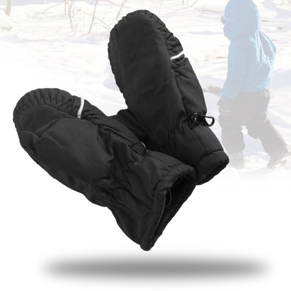 Kids Toddlers Fleece Lined Winter Gloves Waterproof Solid Color Mittens | Black