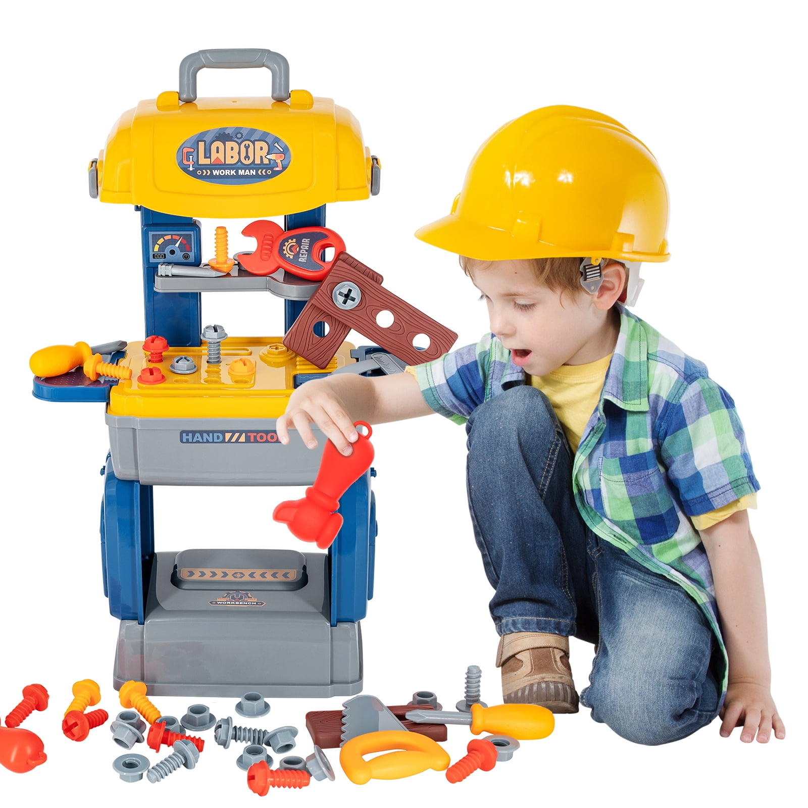  Deejoy Kids Tool Bench, Realistic and Electric Drill,  Transformable Tool Set, Toddler Bench Pretend Play Learning Gift for Boys &  Girls Age 3-5 : Toys & Games