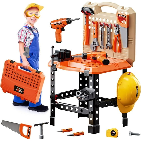 Kids Tool Bench Set, Toddler Tool Workbench with Realistic Electric Drill, STEM Construction Toy Tool Pretend Play Set for for Boys & Girls Age 3-5