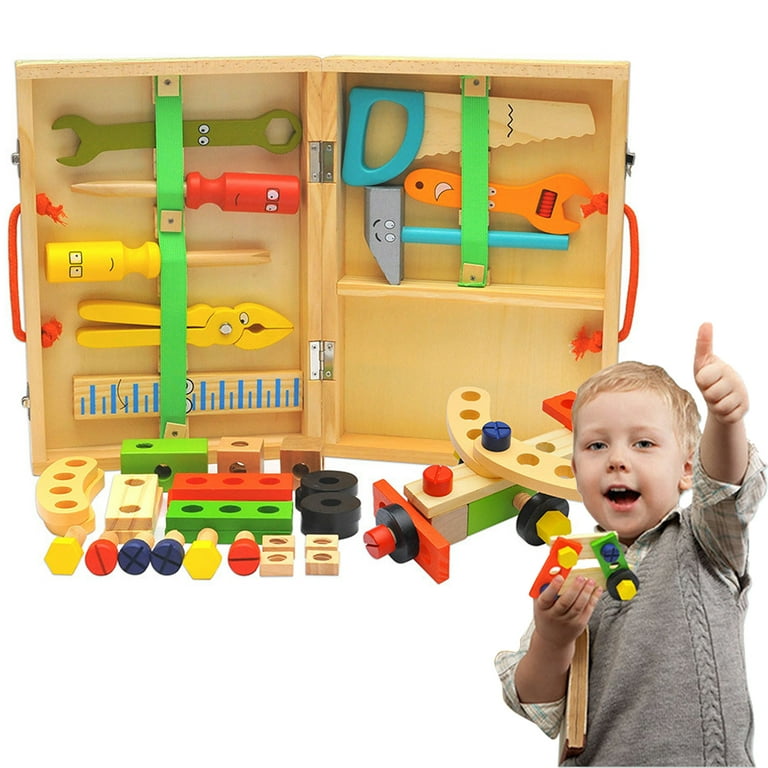 34Pcs Wooden Toddler Tool Set Toys for Ages 2-4, Building