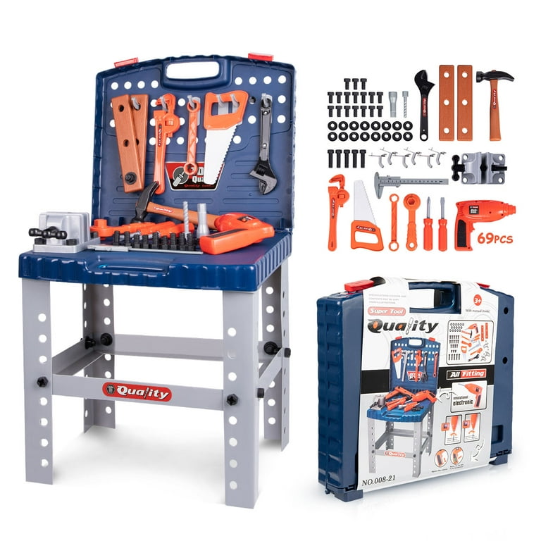 BLACK DECKER Junior Builder Toy Foldable Workbench With Tools Mechanical  Drill