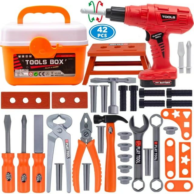 Kids Tool Set W/Toolbox & Electric Toy Drill Preshool ABS Toy for Boys