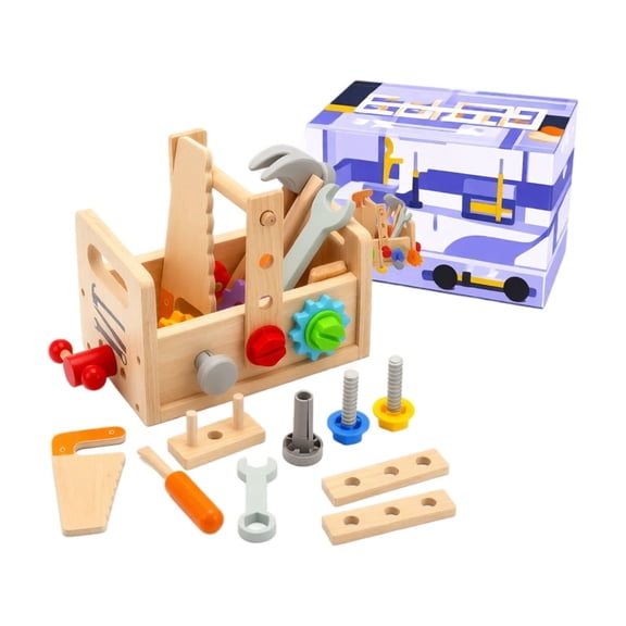 Kids Tool Set, Wooden Toddler Tool Box Workbench, Montessori STEM Educational Construction Pretend Play Toy, Birthday Gift for Ages 2-6 Year Old Boys Girls