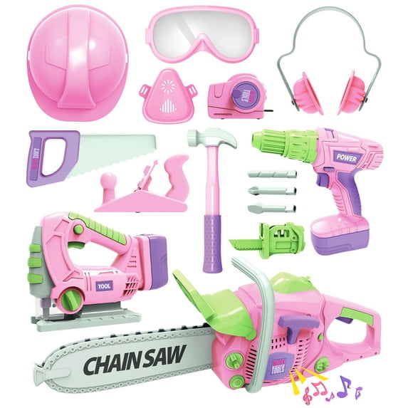 Kids Tool Set with Electric Toy Drill Chainsaw Jigsaw Toy Tools