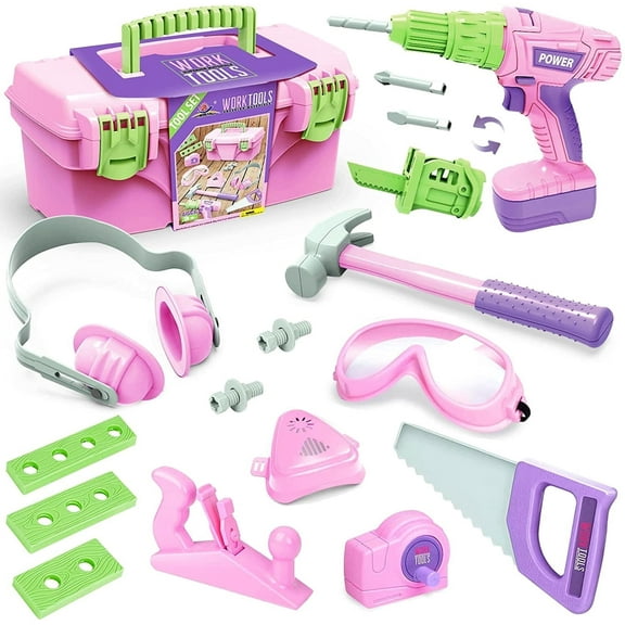 Kids Tool Sets, 22 Pcs Toddler Tool Set for Boys Girls 3-5, ENP Pretend Play Preschool Toys, Gift for Kids Age 3+, Pink