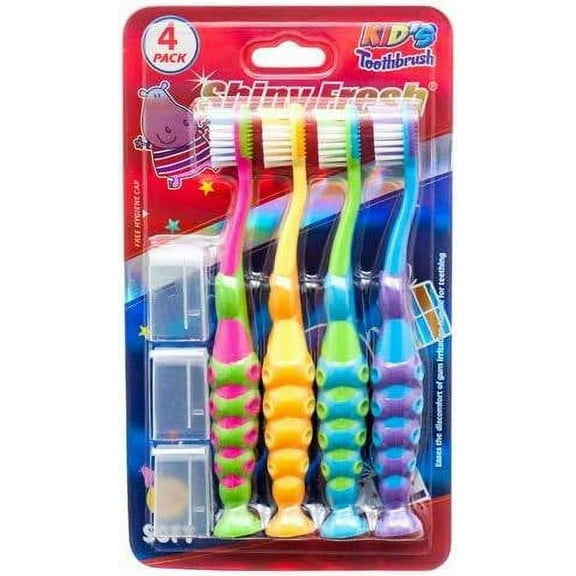 Kids Toothbrush 4 Pack Soft Contoured Bristles - Child Sized Brush Heads (4-15 Year Old) Tongue Cleaner Flex Zone Suction Cup