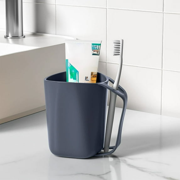 Kids Toothbrush Cup with Mouthwash Holder, 45 Degree Drainage Design, Built-in Toothbrush Slot, Easy Grip Handle, Scandinavian Style for Bathroom Organization