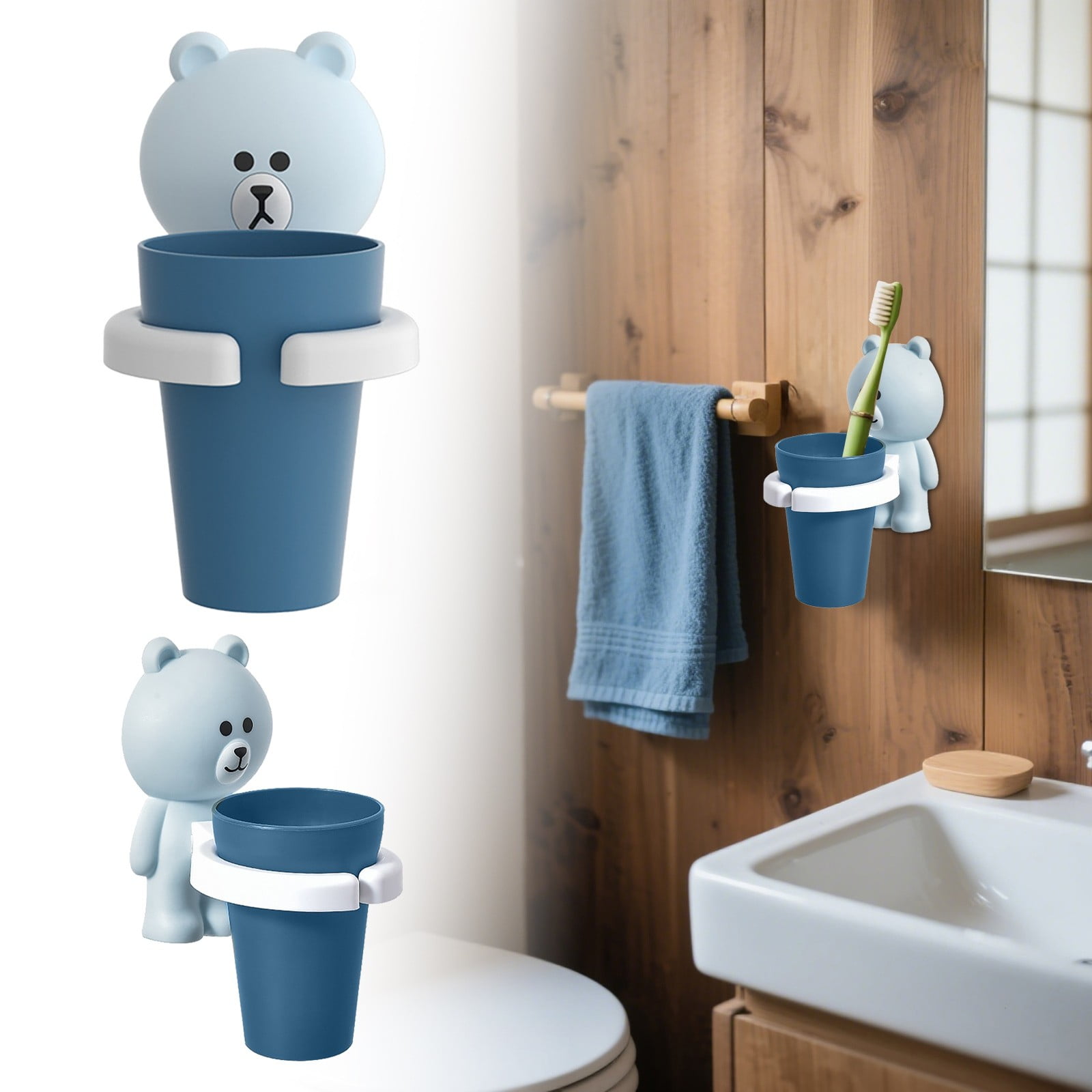 Kids Toothbrush Holder Set Wall Mounted Rack for Toothbrush Cup Cute Animal  Design Bathroom Organizer for All Rooms - Walmart.com, image size:1600x1600
