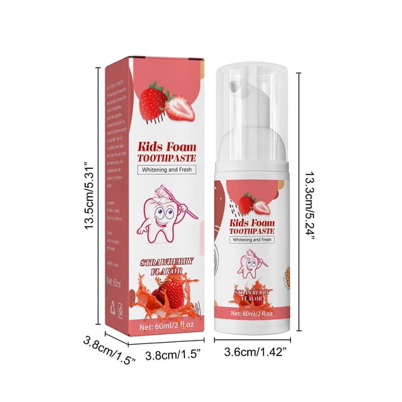 Kids Toothpaste, Strawberry Flavor, Kids Foam Toothpaste with Low Fluoride, Toddler Toothpaste and Mouthwash for Dental Care for U-Shape Electric Toothbrush for Children for 3 and Up