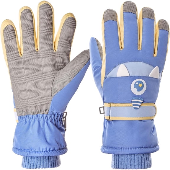 Kids Touchscreen Ski Gloves Children Waterproof Winter Snow Gloves with Grip, Unicorn Monster Design, Anti-Loss Clip for Boys & Girls