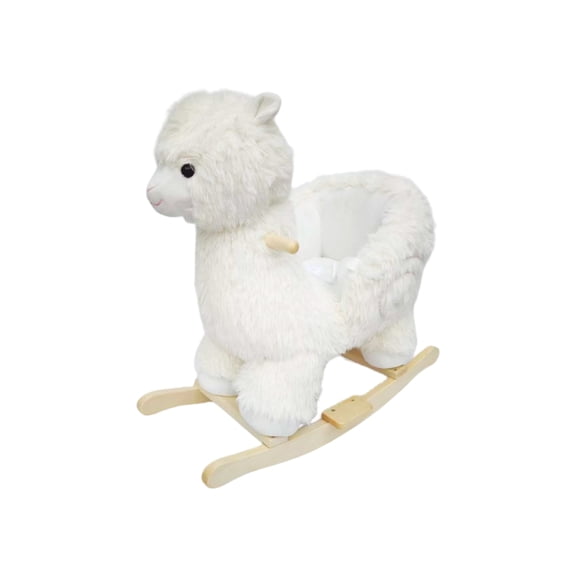 Kids Toy Alpaca Rocking Horse with Jingle Bells – Soft Plush Ride‑On Rocker, Safety Belt & Steel Frame, Interactive Toddler Toy for 1‑3 Years, White