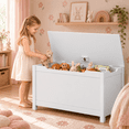 thumbnail image 1 of Kids Toy Box for Boys Girls, SESSLIFE Wooden Toy Box with Safety-Hinged Lid, Toy Organizer and Bench for Playroom, Bedroom, or Toddler Room, Supports up to 160 lbs, White, 1 of 8