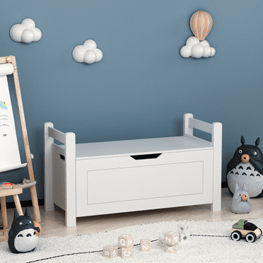 Kids Toy Box Chest,  Rubber Wood Toy Box for Boys Girls, Large Storage Cabinet with Flip-Top Lid/Safety Hinge, Toy Storage Organizer Trunk for Nursery, Playroom
