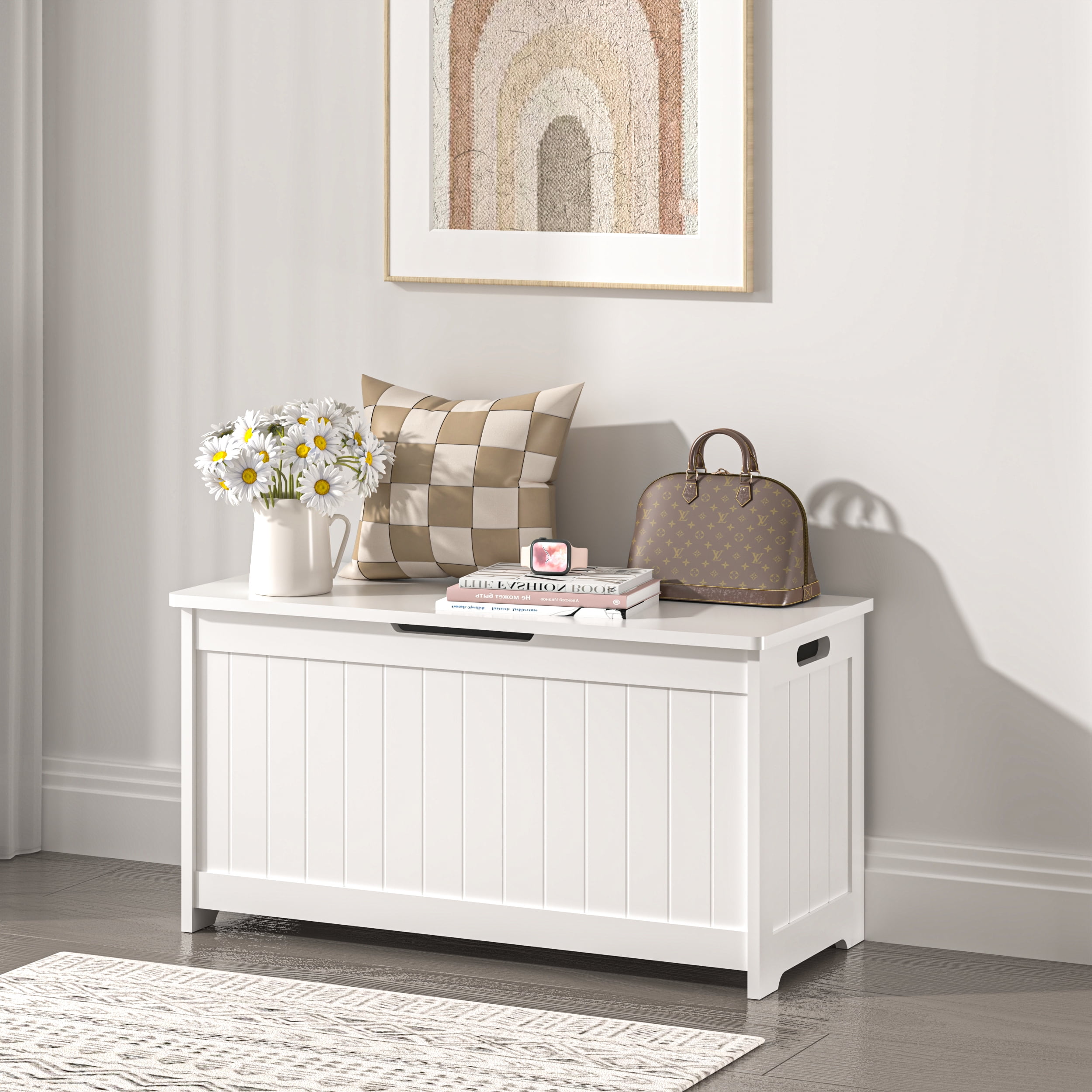 Large Natural Wood Toy Chest, Safety Hinge Lid, Kids Organizer