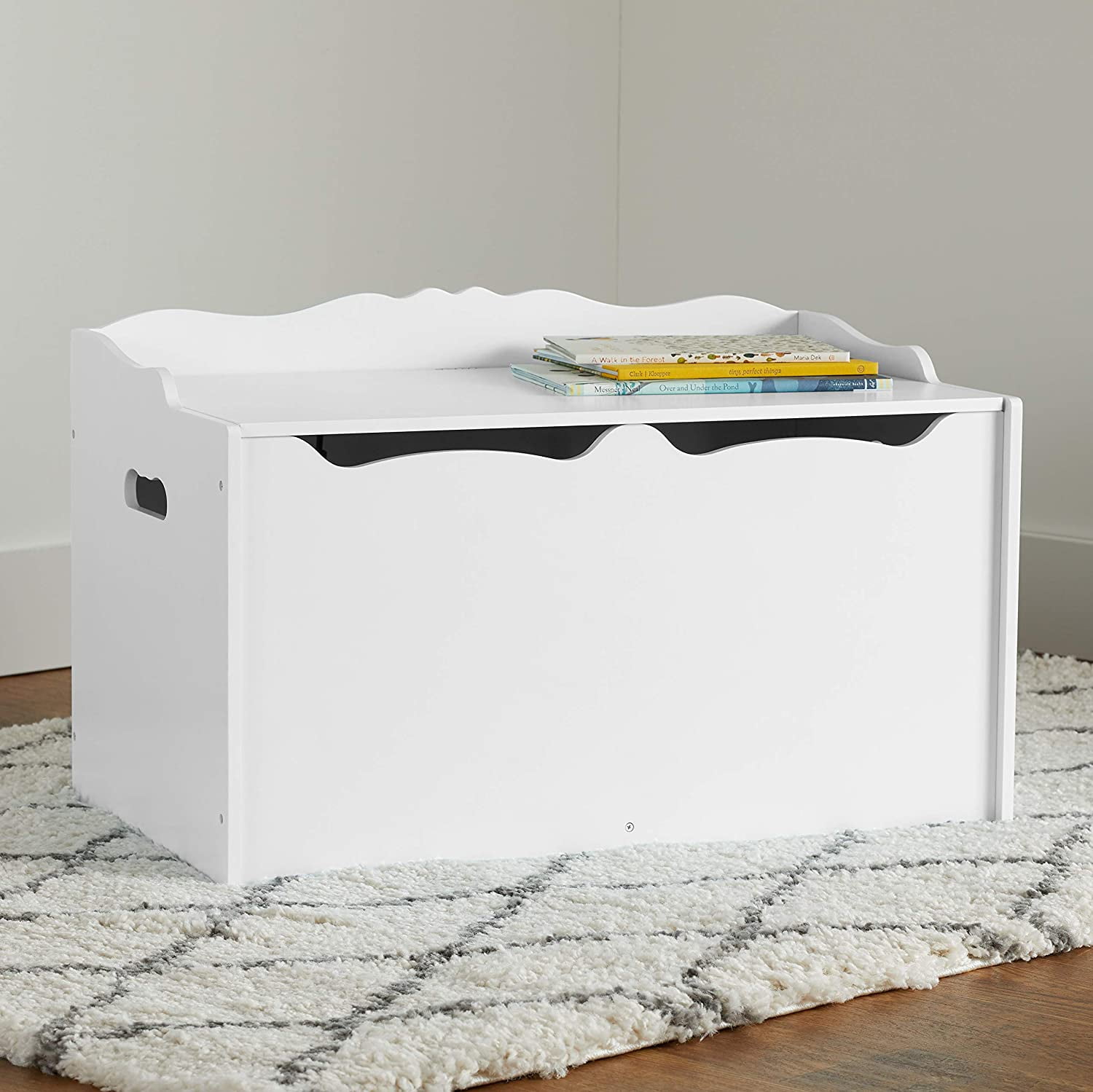 Kids Wooden Toy Storage Chest with Safety Lid, Spacious Organizer for Bedroom, White