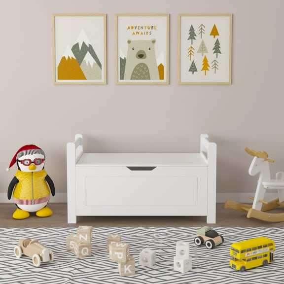 Kids Toy Chest for Boys and Girls, SHINPT Kids Toy Storage, Wooden Toy Box Storage with Lid, White Toy Box with Safety Hinges, Toy Chest Bench for Bedroom, Stylish Storage Organizer for Toys