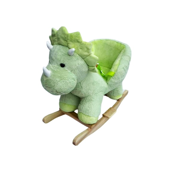 Kids Toy Dinosaur Rocking Horse with Jingle Bells  Soft Plush RideOn Rocker, Safety Belt & Steel Frame, Interactive Toddler Toy for 13 Years, Green