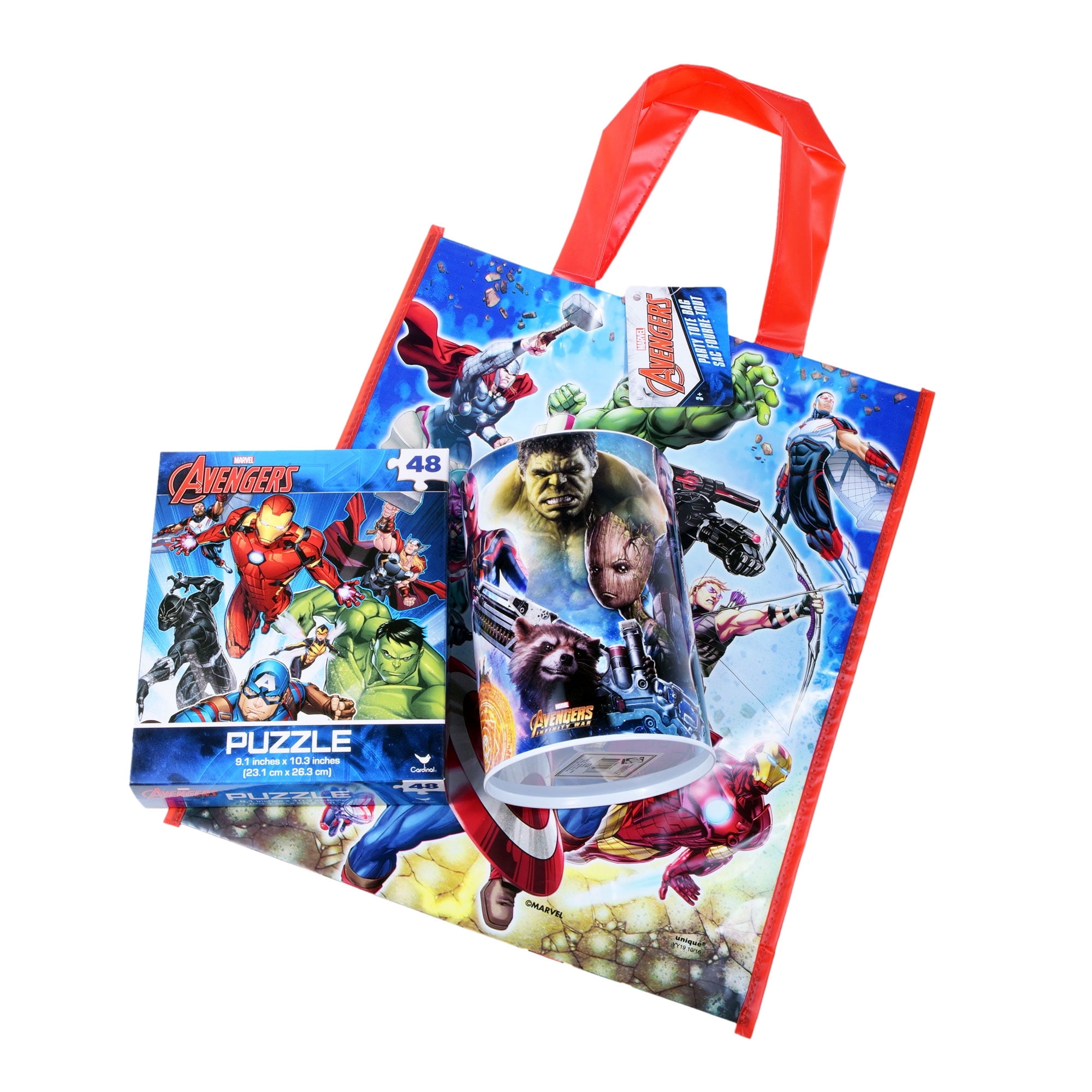 HOLIDAY DEPOT Kids Toy Gift Set Marvel Avengers Party Supplies Spider Man Piggy Coin Bank, Jigsaw Puzzle, & Goody Bag Party Favor