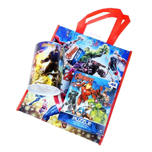 Marvel Avengers Thanos Piggy Coin Bank, Jigsaw Puzzle, & Goody Bag Party Favor Kids Toy Gift Set