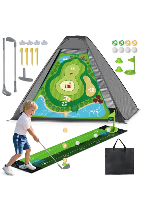 Kids Golf Clubs Set with Putting Mat & Sticky Balls, Toddler Golf Toy Set with Golf Net, Boy Toys Toddler Mini Golf Games for 3-5 Year Olds, Indoor Outdoor Sport Toys Gifts for Boys Girls