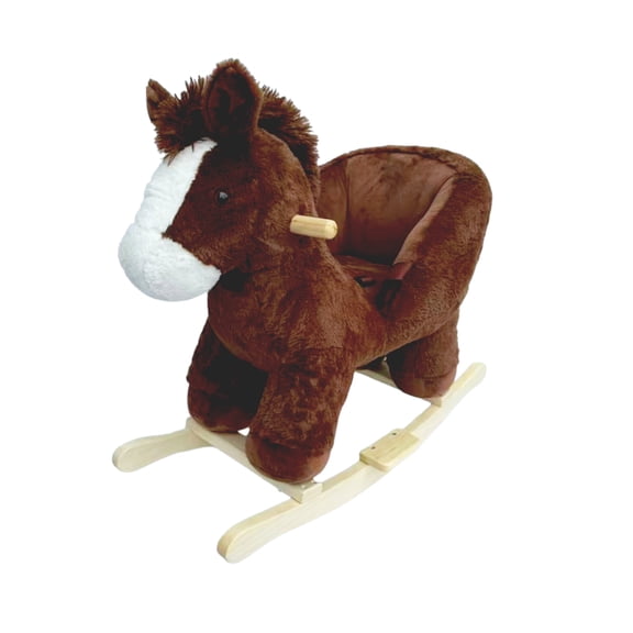 Kids Toy Horse Rocking Horse with Realistic Sounds – Soft Plush Ride‑On Rocker, Safety Belt, Interactive Toddler Toy for 1‑3 Years, Brown