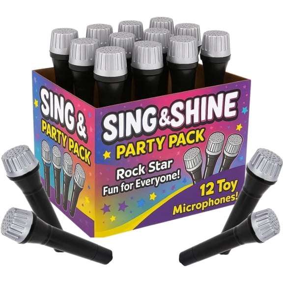 Kids Toy Microphone Set, 12 Pack 5.5 In Plastic Pretend Play Mics For Karaoke, Stage And Costume Props, Birthday Party Favors And Goody Bag Fillers