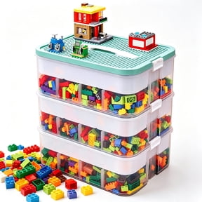 Toy Organizer for Lego Storage , 3 Layers Stackable Storage Bins with Compartments, Kids Toy Container Box,Clear Building Blocks Container Box with Baseplate Lids