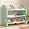 thumbnail image 1 of Toy Organizers and Storage with 6 Removable Plastic Bins, Multi-Purpose 3-Tier Toy Shelf to Organize Toys for Playroom, Bedroom, Daycare,Green/Pink, 1 of 10