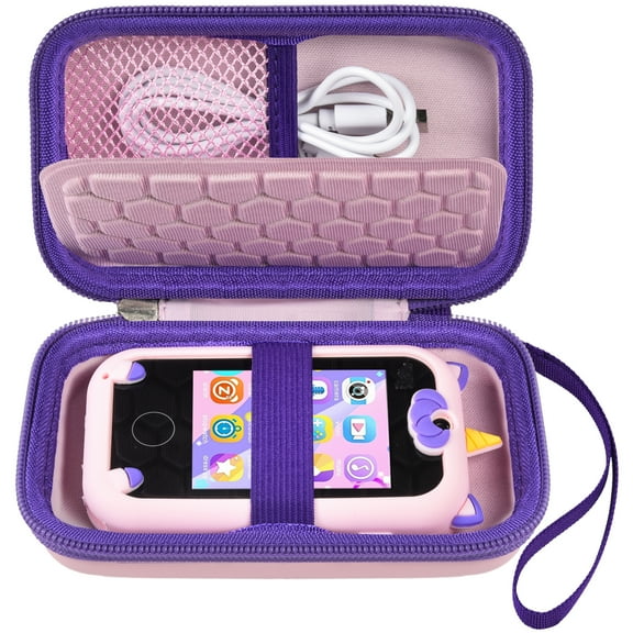 Kids Toy Smartphone Case Compatible with Kikapabi/for Joozfee/for dancingcow/for Prysyedawn, Learning Toys Holder for Toddler Play Cell Phone, SD Card, Lanyard and Cable Accessories- Pink