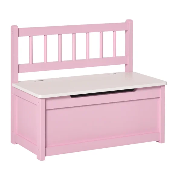 Kids Toy Storage Bench with Lid, Backrest and 27L Storage Capacity, 24 x 12 x 20 Inches, Pink