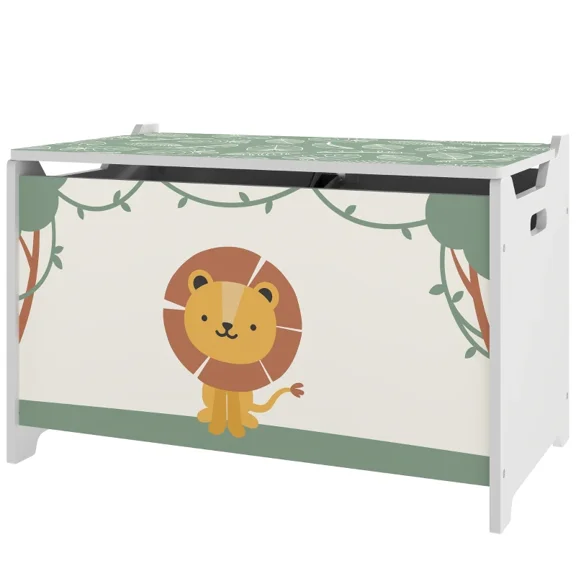 Kids Toy Storage Box with Lid, Safety Hinges and Groove Handles, Green