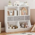 thumbnail image 1 of Kids Toy Storage Organizer with 3 Movable Drawers, 3 Tier Children Bookcase and Bookshelf, 7 Cubby Toy Storage Cabinet, Toy Shelf for Playroom, Bedroom, Living Room, Nursery, 1 of 6