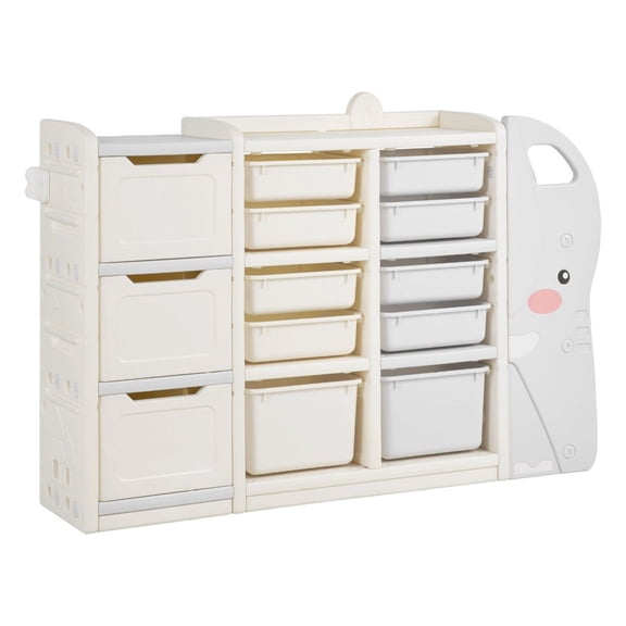 Kids Toy Storage Organizer, 4 Tier Elephant Shape, 10 Bins HDPE Cubby Cabinet for Bedroom, Playroom, Nursery - Gray & Beige