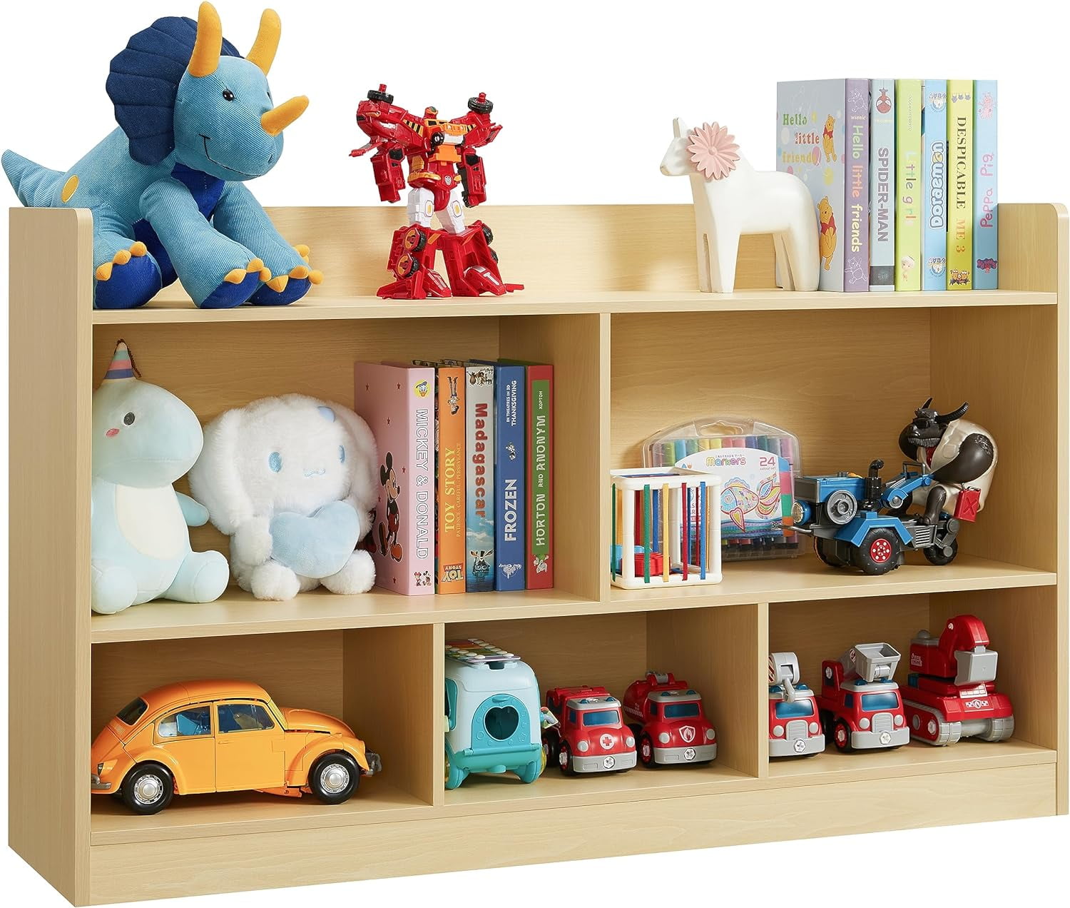 Lkeiyay Montessori Bookshelf – 5-Section Wooden Toy Storage For Kids, Open Front Design, Rounded Edges, For Playroom Or Classroom