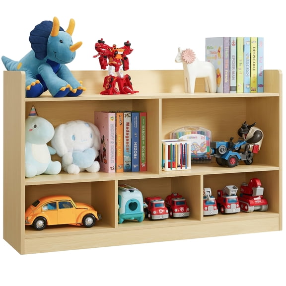 Kids Toy Storage Organizer, 5-Section Bookshelf for Organizing Books Toys, Wooden Storage Cabinet Daycare Furniture for School, Classroom Playroom, Nursery, Kindergarten