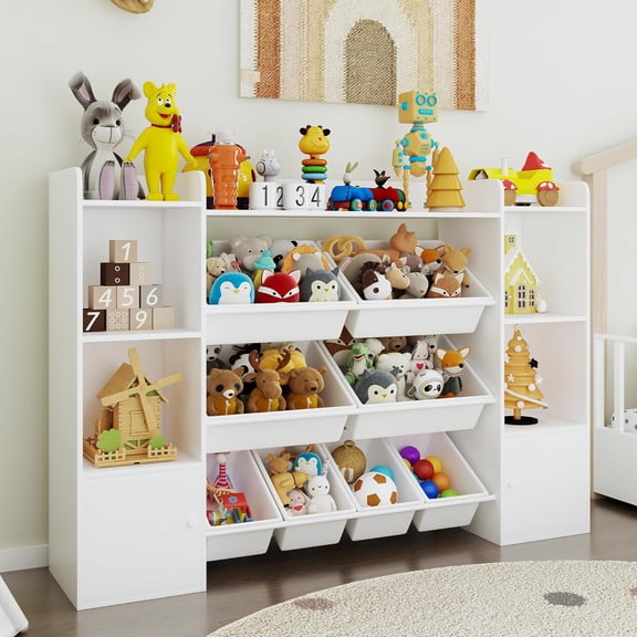Kids Toy Storage Organizer with 8 Removable Bins, 4-Tier Children Bookshelf & Toy Storage Unit, Multifunctional Organizer for Study Room, Bedroom, Kids Room, Classroom & Nursery