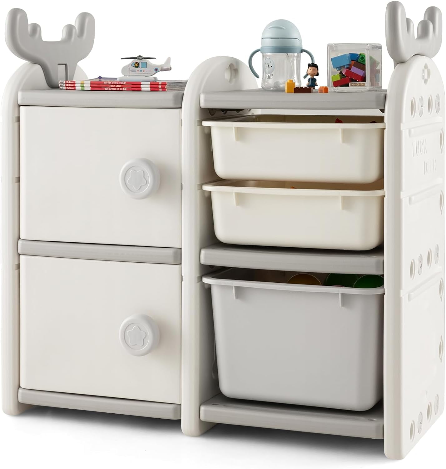 Kids Toy Storage Organizer with Bins, Toddler Toy Chest & Bookshelf