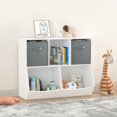 thumbnail image 1 of Kids Toy Storage Organizer with Bookcase, Kids Bookcase with 2 Drawers, Wooden 5 Cubby Bookcase Toy Cabinet for Kids Room, Playroom, Kindergarten, Nursery, 1 of 8
