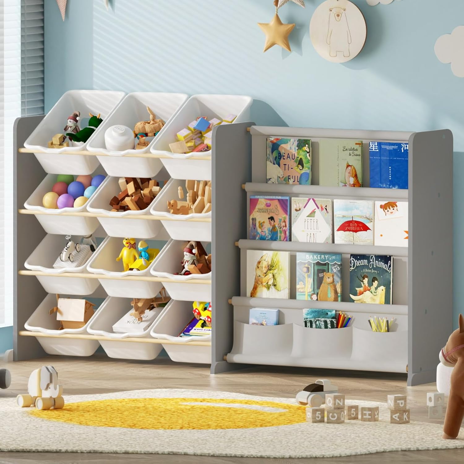 Kids Toy Storage Organizer - Toy Organizer with Kids Bookshelf, Toy ...