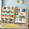 thumbnail image 1 of Kids Toy Storage Organizer - Toy Organizer with Kids Bookshelf, Toy Storage with 12 Toy Multi-color Bins and 4 Book Shelves, Toy Organizers and Storage for Playroom, Nursery, Kids Room, Burlywood, 1 of 7