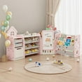 thumbnail image 1 of Wanan Foldable 3-Tier Bookshelf for Kids, Toy Storage Organizer with 10 Removable Bins, Drawing Board, 3 Brushes, Light Pink, 1 of 9